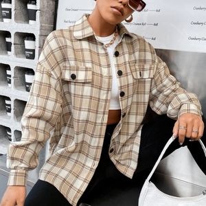 Plaid Button Front Oversized Blouse